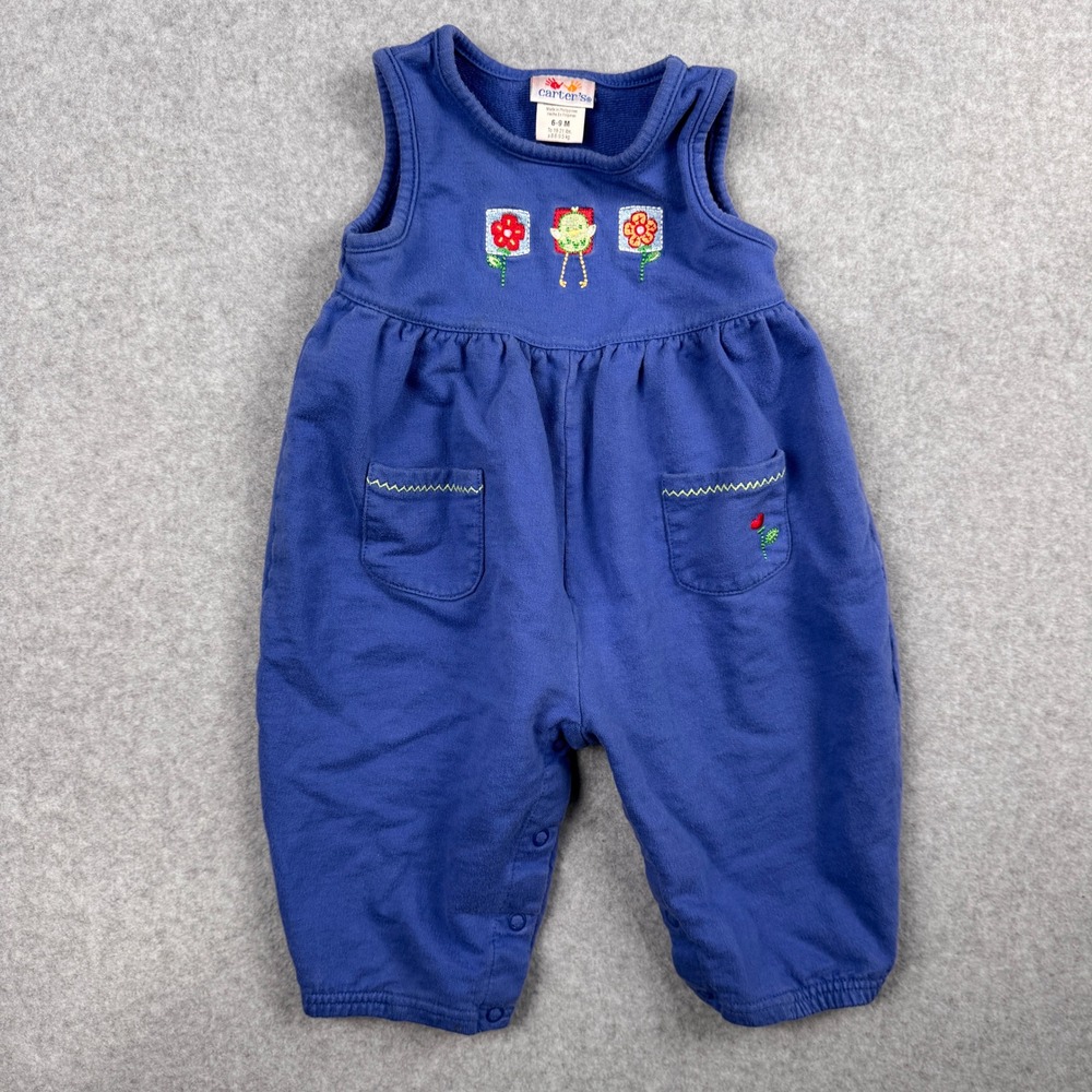 Vintage Carters Romper Baby 6-9M Embroidered Floral Chick Sleeveless‎ Snap 90s